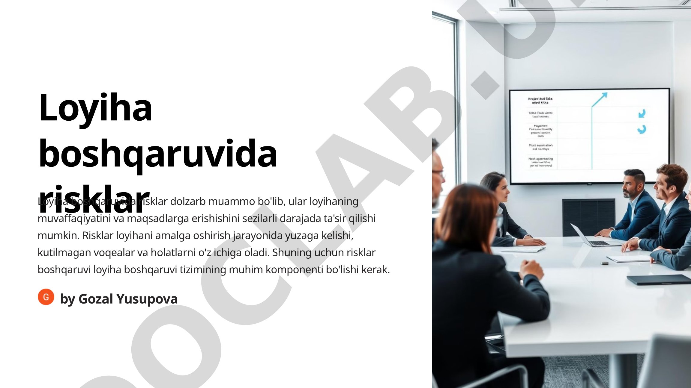 Loyiha boshqaruvida risklar turlari va ularni boshqarish usullari haqida