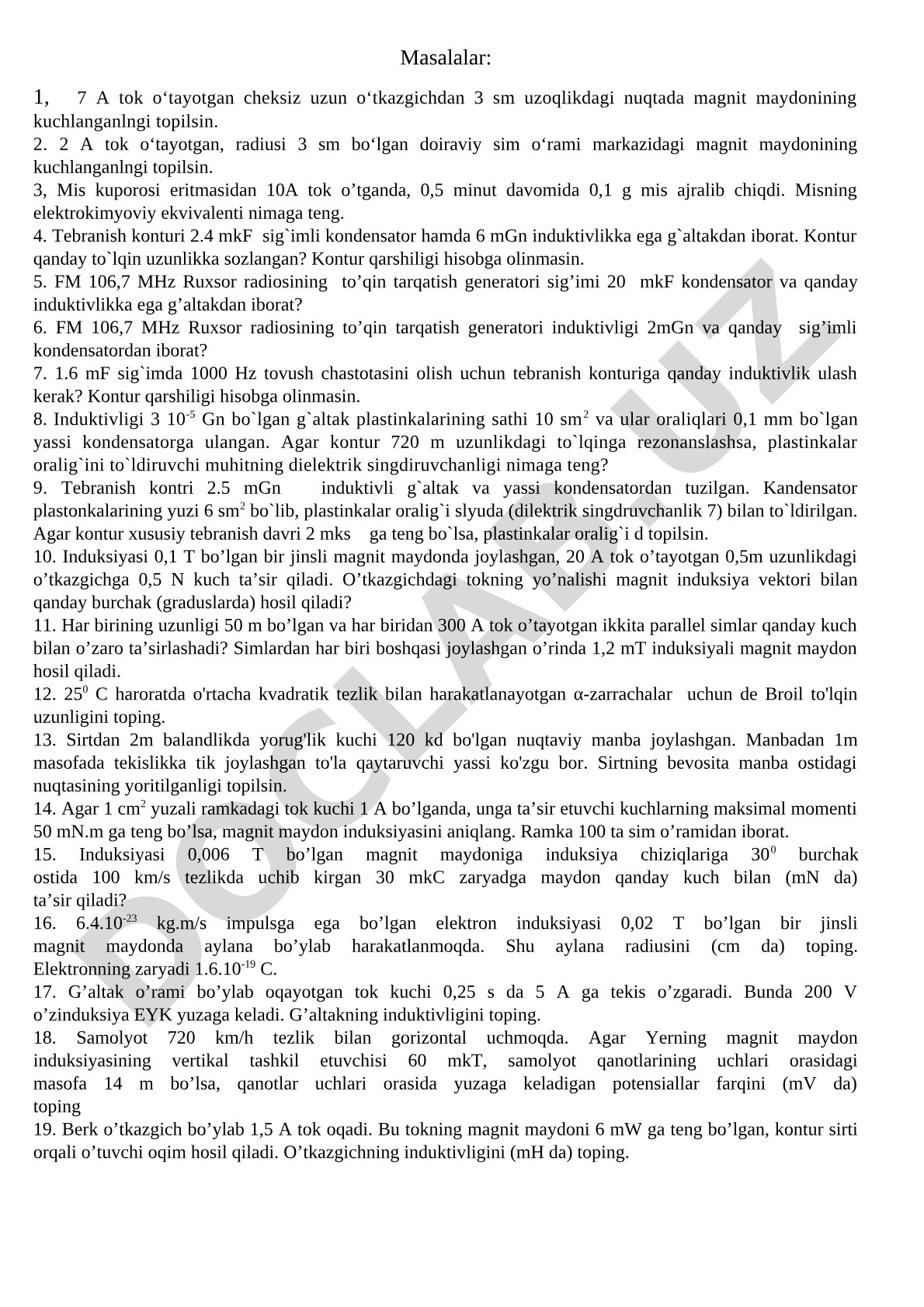 Magnit maydoni, elektroliz va tebranish konturi masalalari