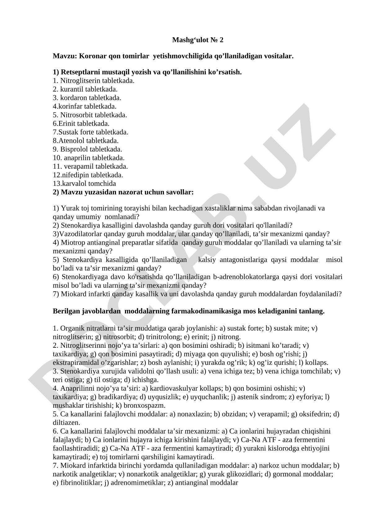 Koronar qon tomirlar yetishmovchiligida qo’llaniladigan vositalar