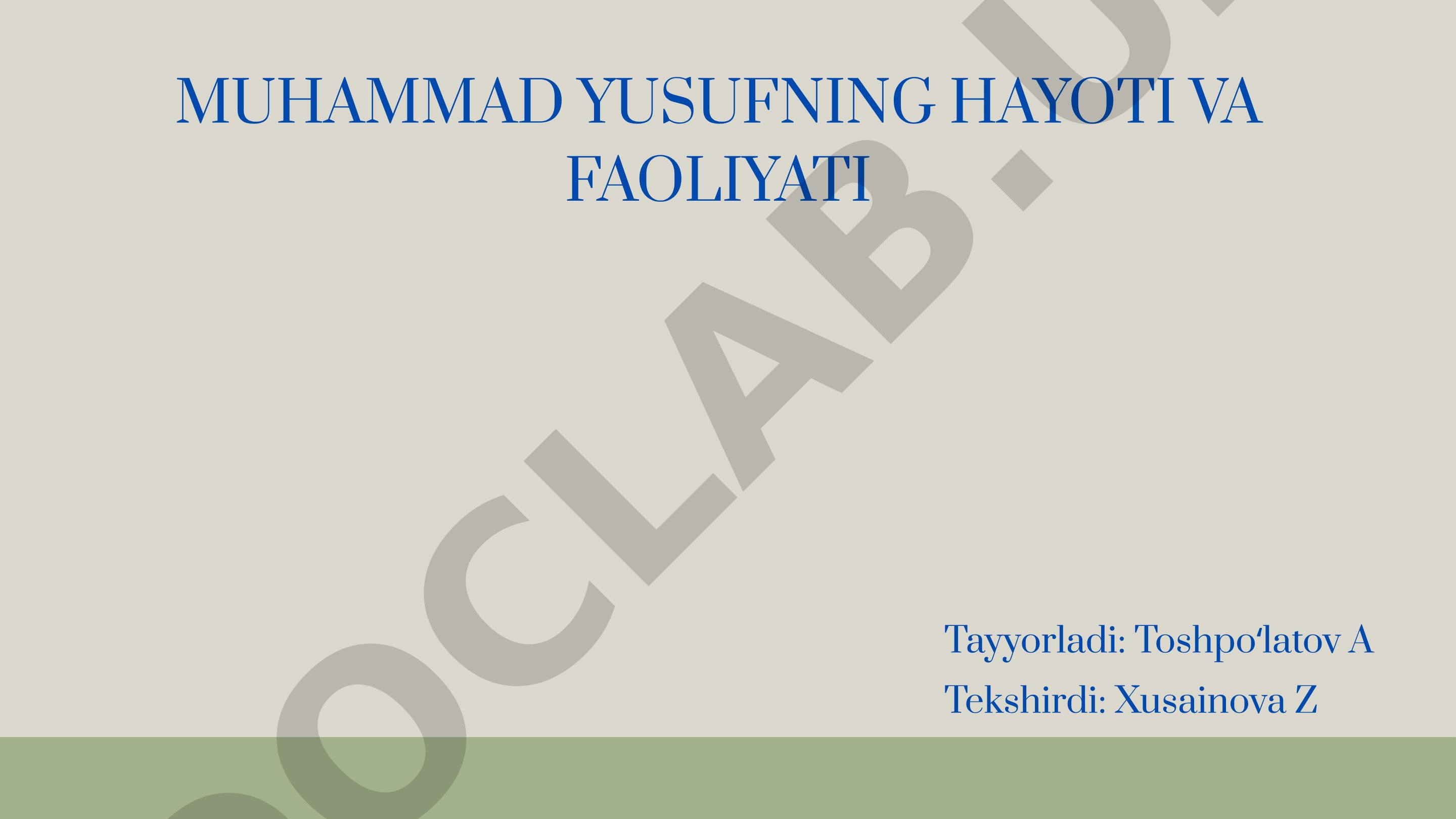 Muhammad Yusufning hayoti va faoliyati