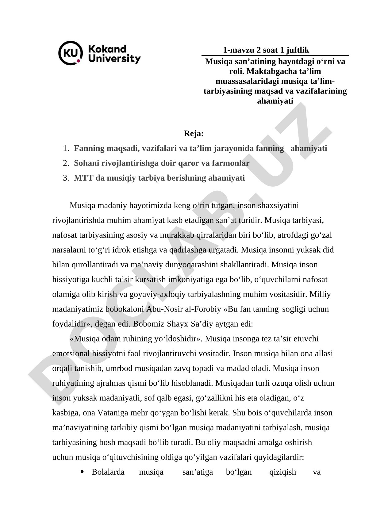 Maktabgacha ta’lim muassasalaridagi musiqa ta’lim-tarbiyasining maqsad va vazifalarining ahamiyati