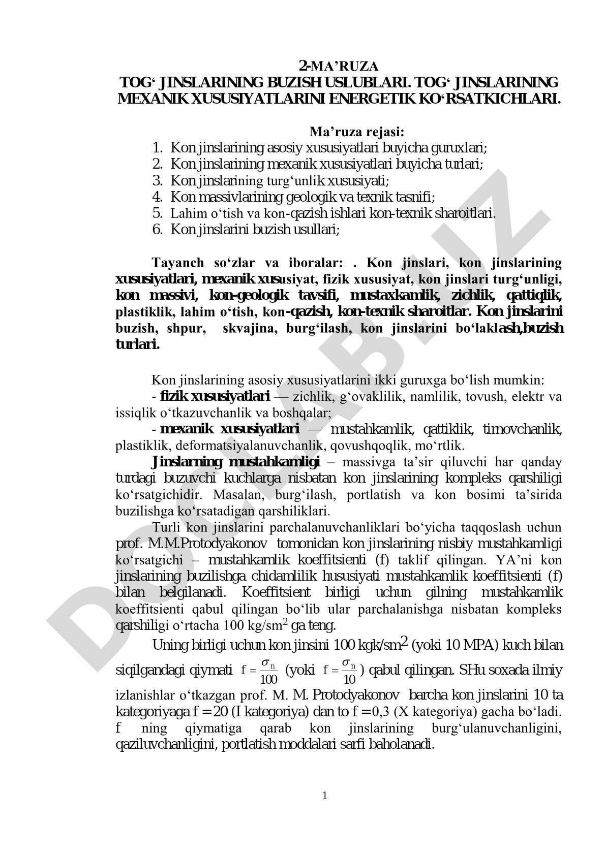 Tog' jinslarining buzish uslublari. Tog' jinslarining mexanik xususiyatlarini energetik ko'rsatkichlari