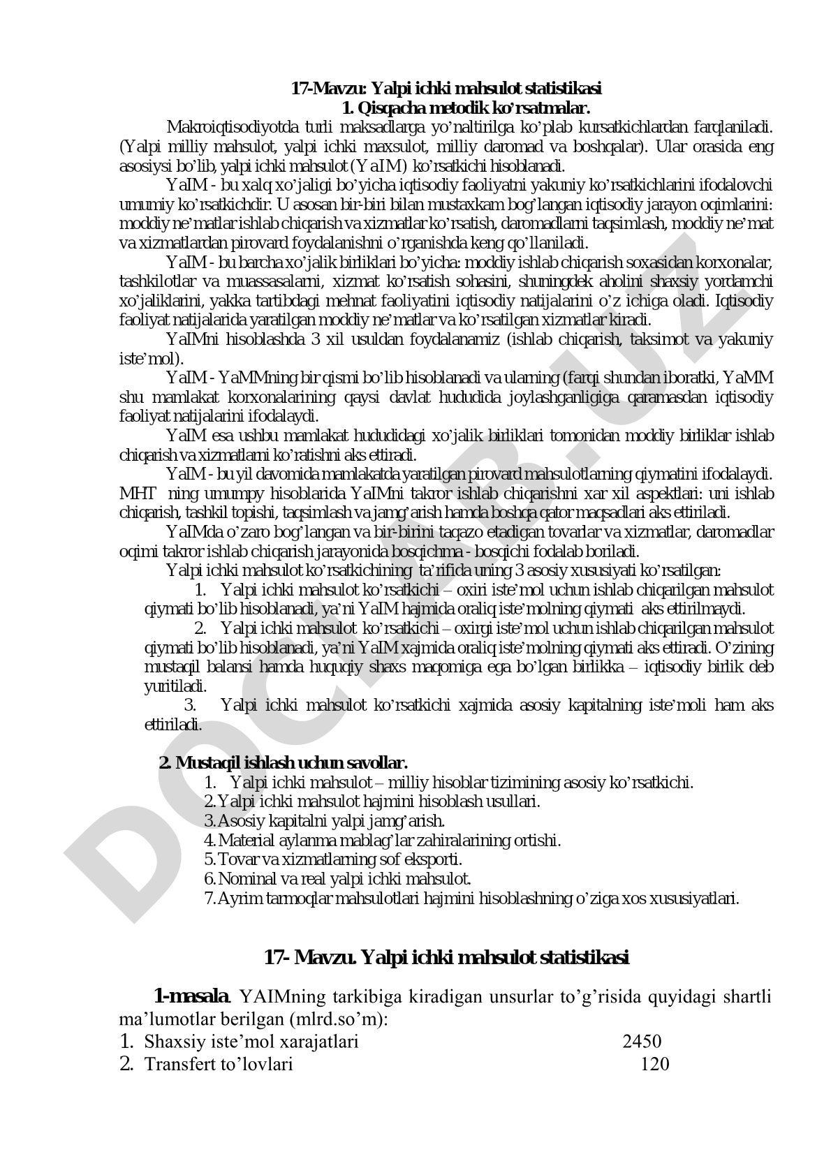 Yalpi ichki mahsulot statistikasi