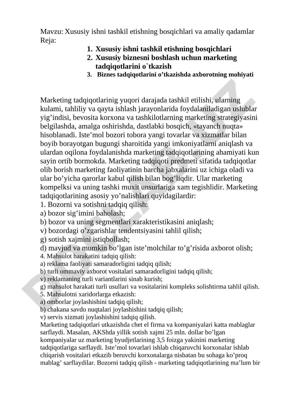 Xususiy ishni tashkil etishning bosqichlari va amaliy qadamlar