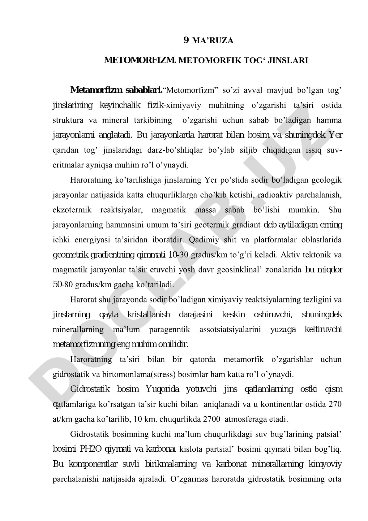 Metamorfizm. Metamorfik tog' jinslari