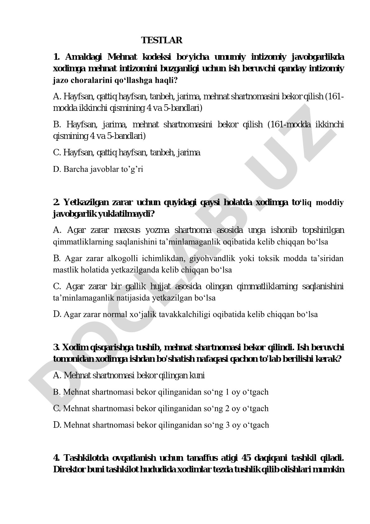 Mehnat kodeksi bo'yicha intizomiy va moddiy javobgarlik