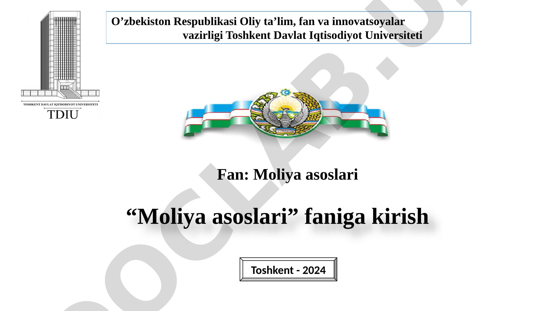 Moliya asoslari faniga kirish