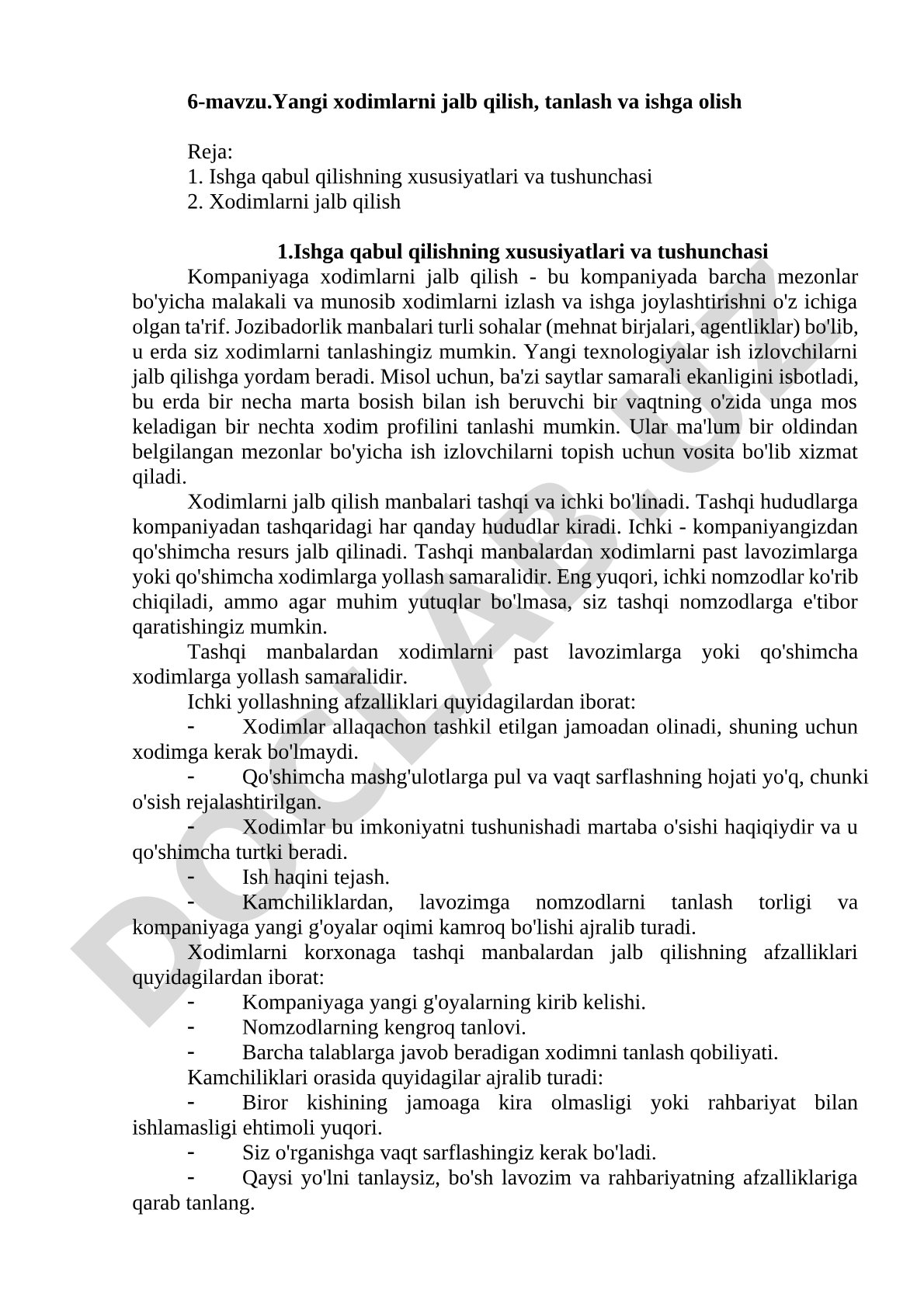 Yangi xodimlarni jalb qilish, tanlash va ishga olish