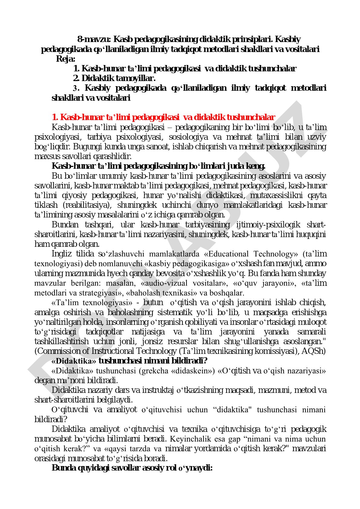 Kasb pedagogikasining didaktik prinsiplari