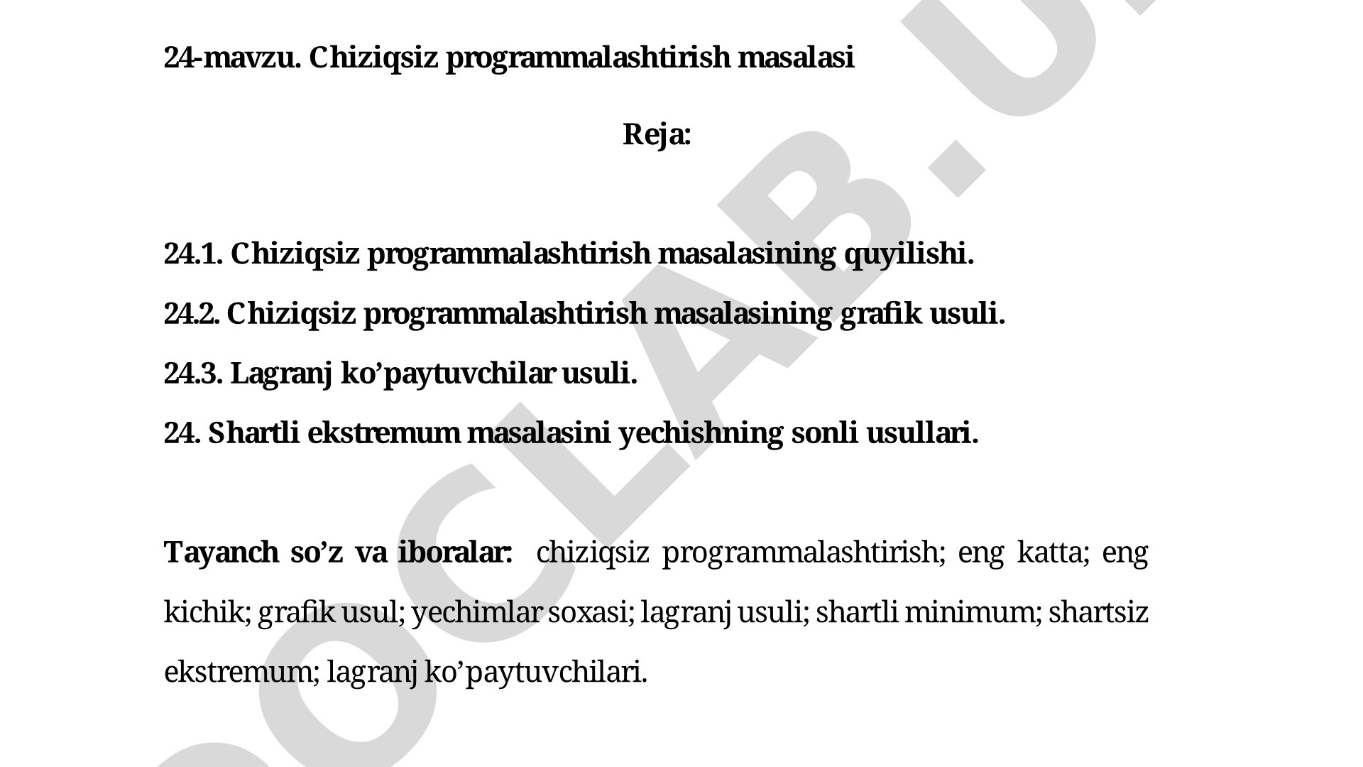 Chiziqsiz programmalashtirish masalasi qo'yilishi, grafik usul, Lagranj ko'paytuvchilar