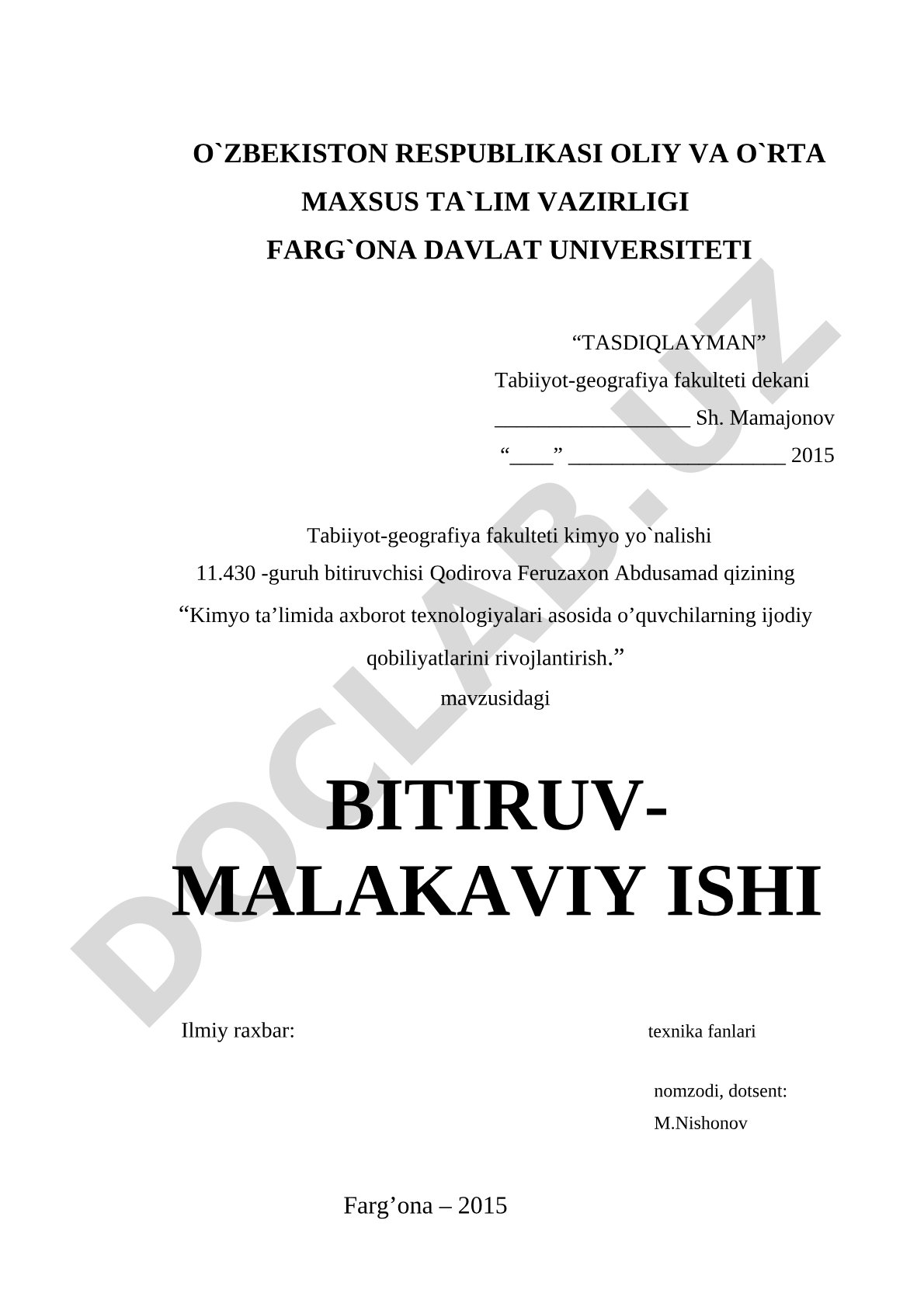 Kimyo ta’limida axborot texnologiyalari asosida o’quvchilarning ijodiy qobiliyatlarini rivojlantirish