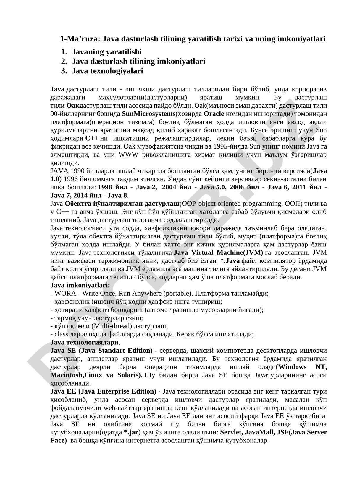 Java dasturlash tilining yaratilish tarixi va uning imkoniyatlari