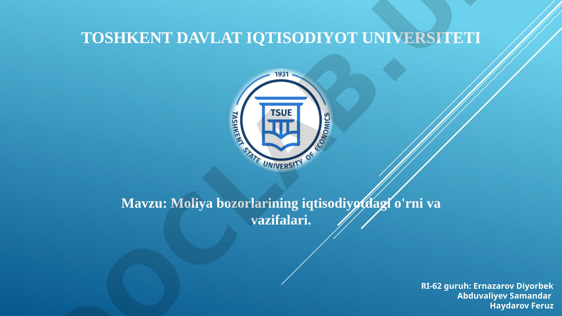 Moliya bozorlarining iqtisodiyotdagi o'rni va vazifalari