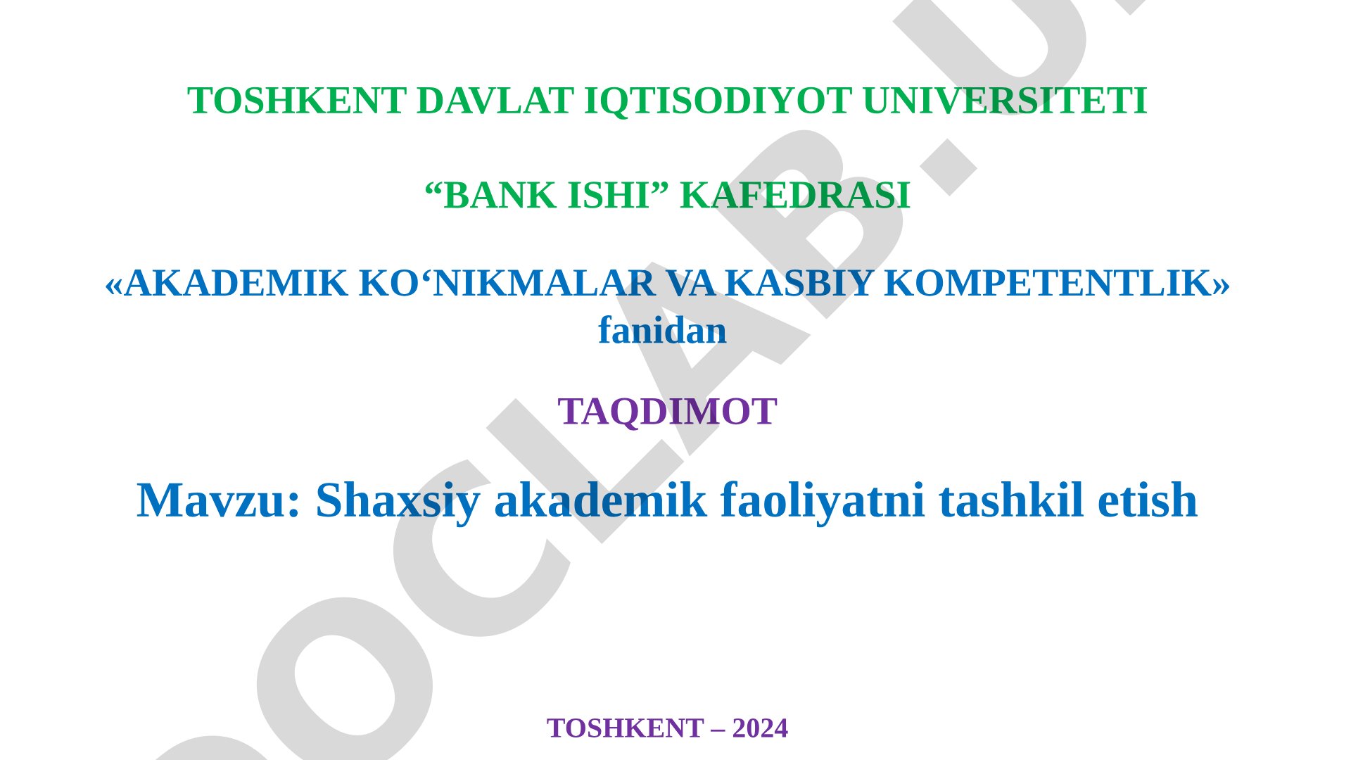Shaxsiy akademik faoliyatni tashkil etish
