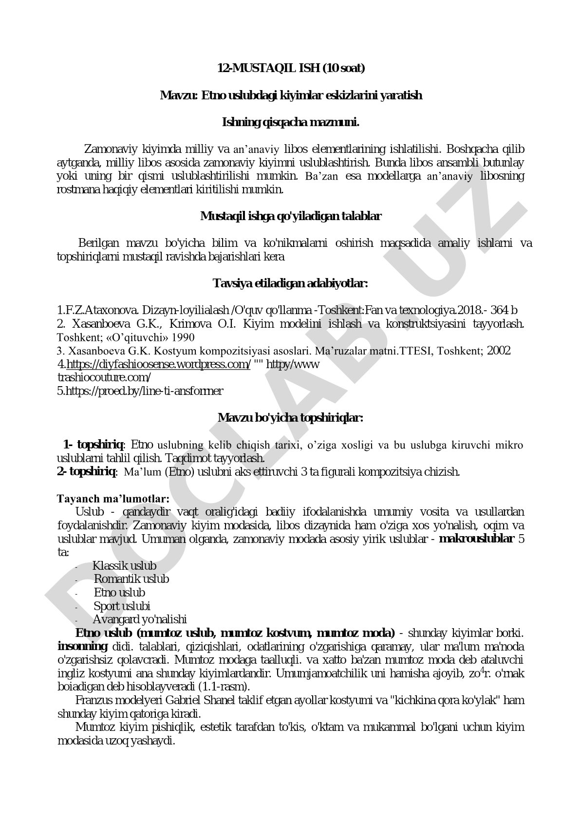 Etno uslubdagi kiyimlar eskizlarini yaratish
