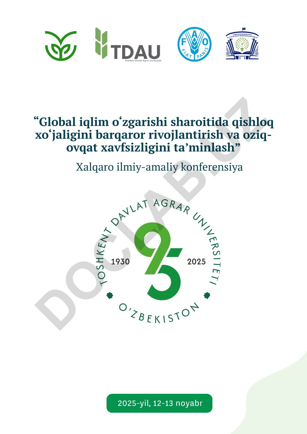 Global iqlim o‘zgarishi sharoitida qishloq xo‘jaligini barqaror rivojlantirish va oziq-ovqat xavfsizligini ta’minlash