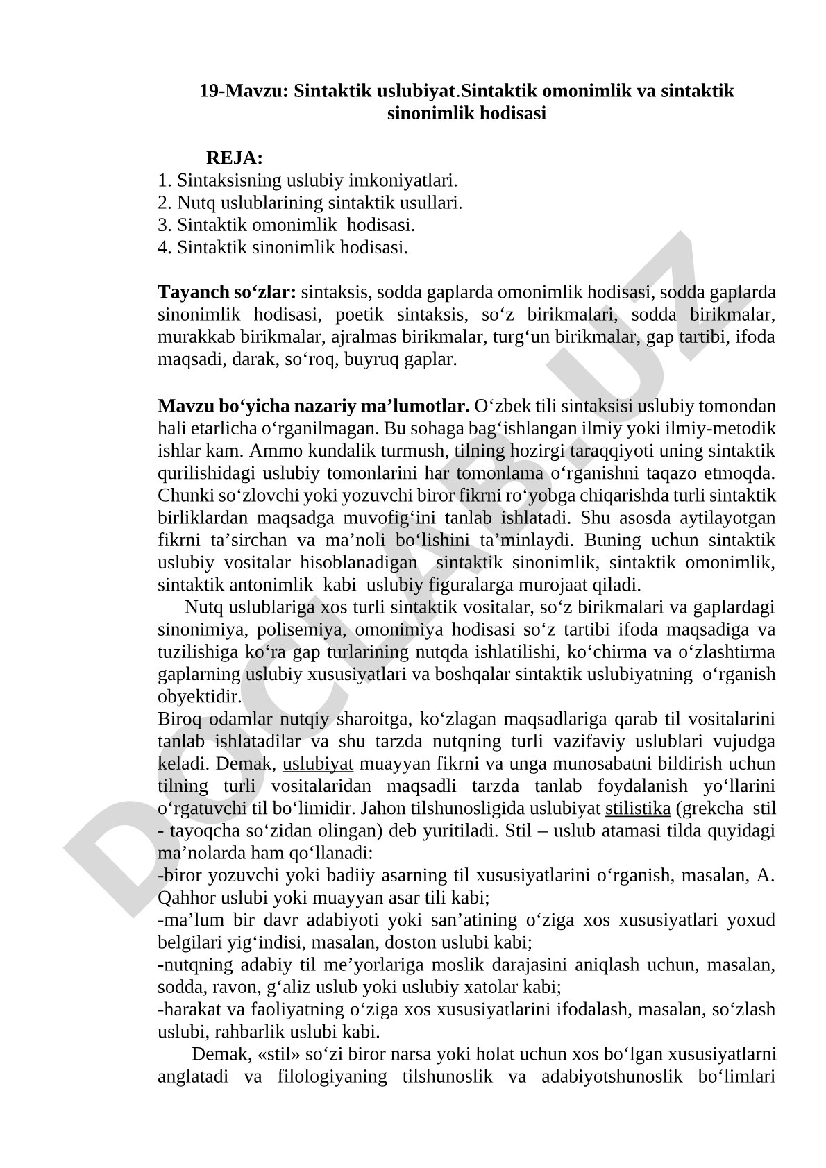 Sintaktik uslubiyat. Sintaktik omonimlik va sintaktik sinonimlik hodisasi