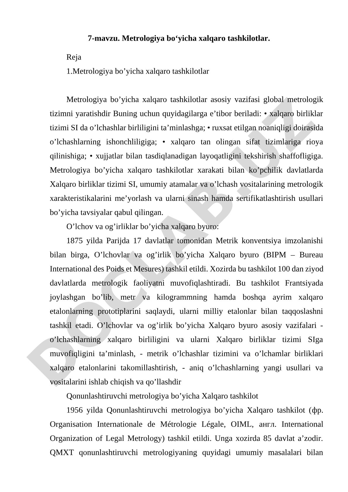 Metrologiya bo‘yicha xalqaro tashkilotlar
