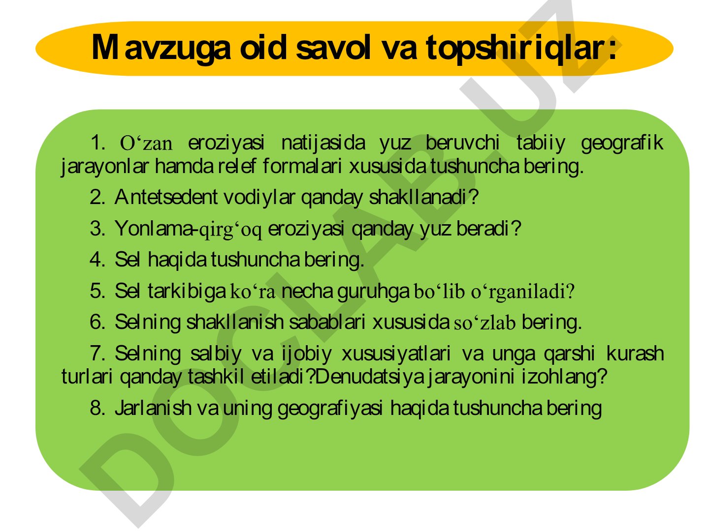 Glyatsial jarayonlar va muzloq relyef shakllari