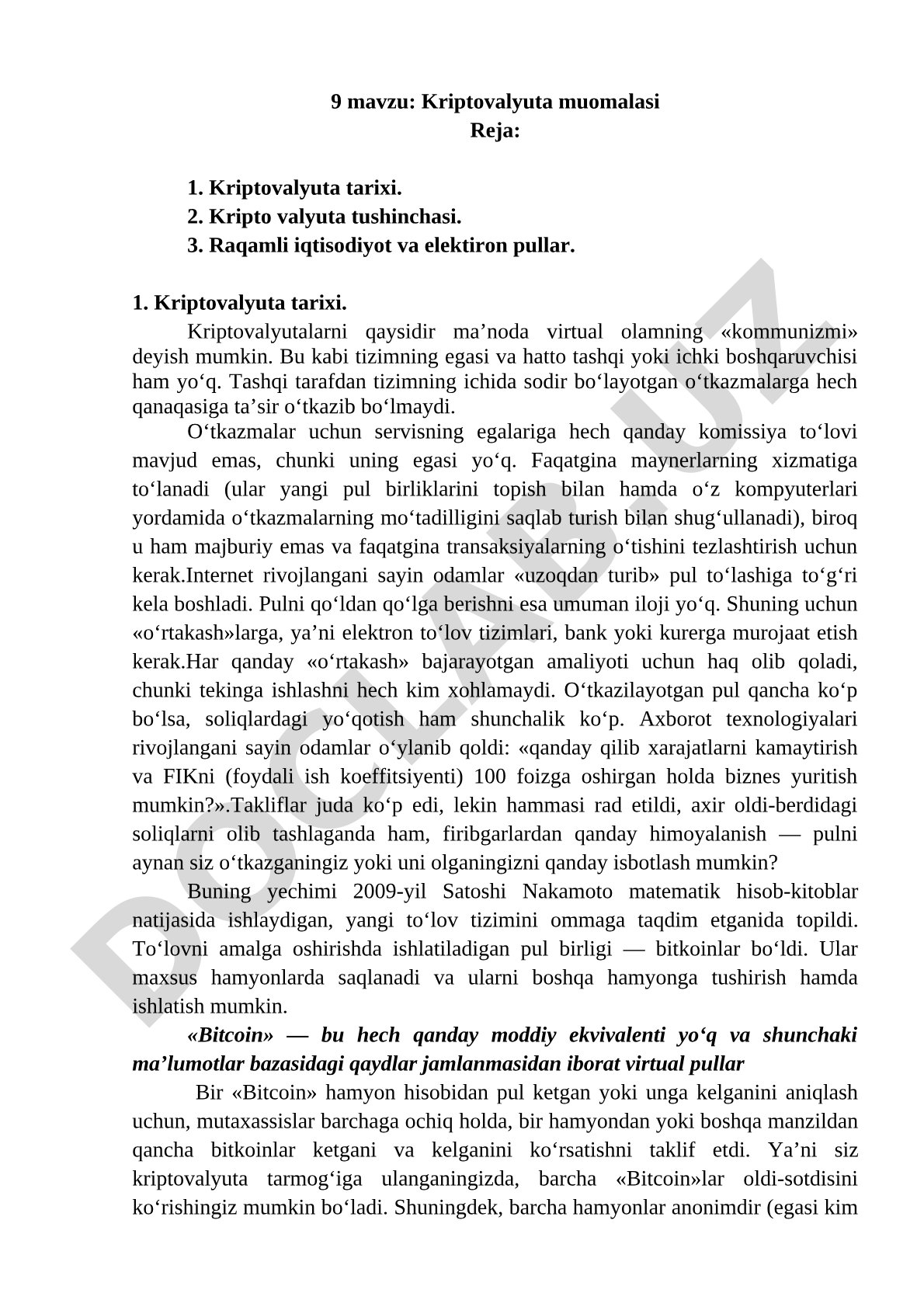 Kriptovalyuta tarixi, tushunchasi va raqamli iqtisodiyotdagi o'rni haqida ma'lumot