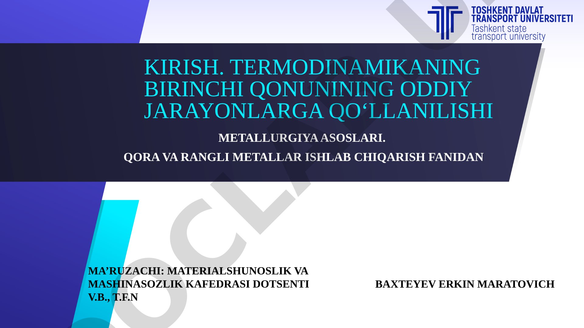Termodinamikaning birinchi qonunining oddiy jarayonlarga qo‘llanilishi