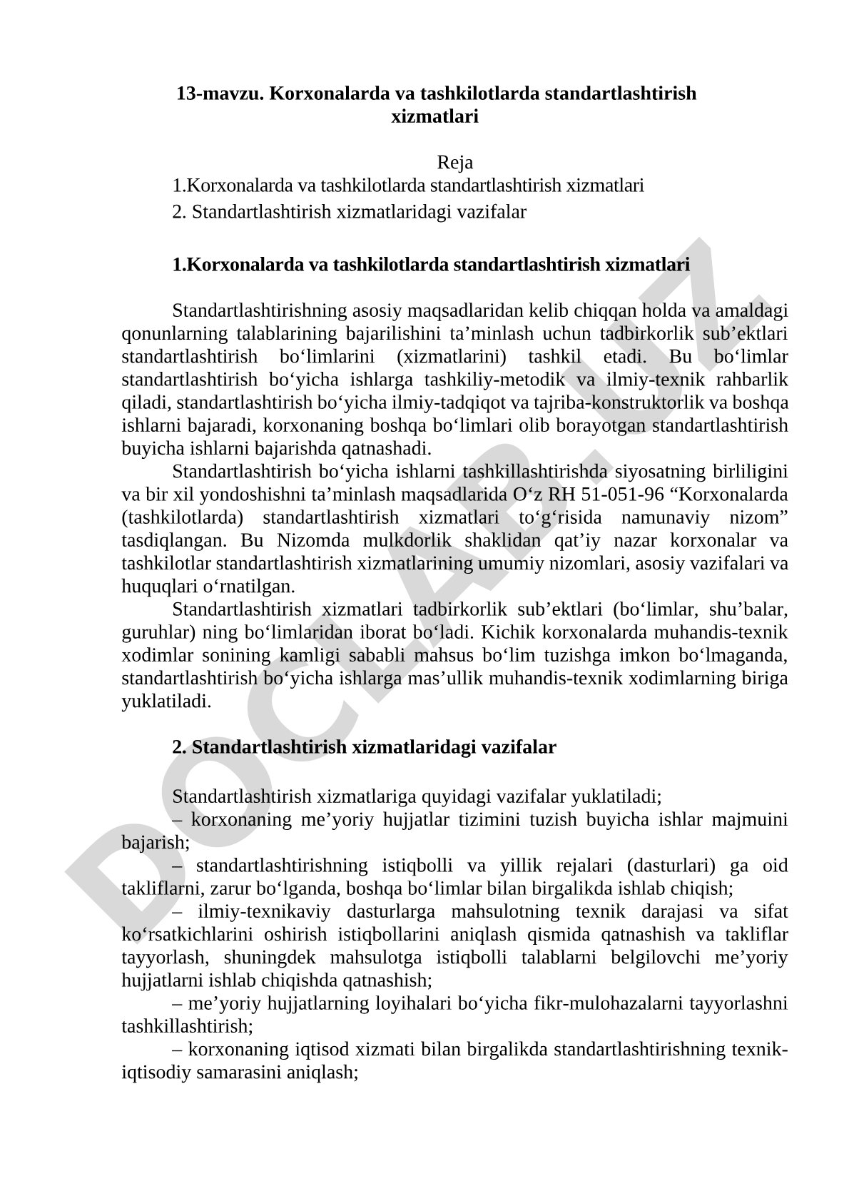 Korxonalarda va tashkilotlarda standartlashtirish xizmatlari