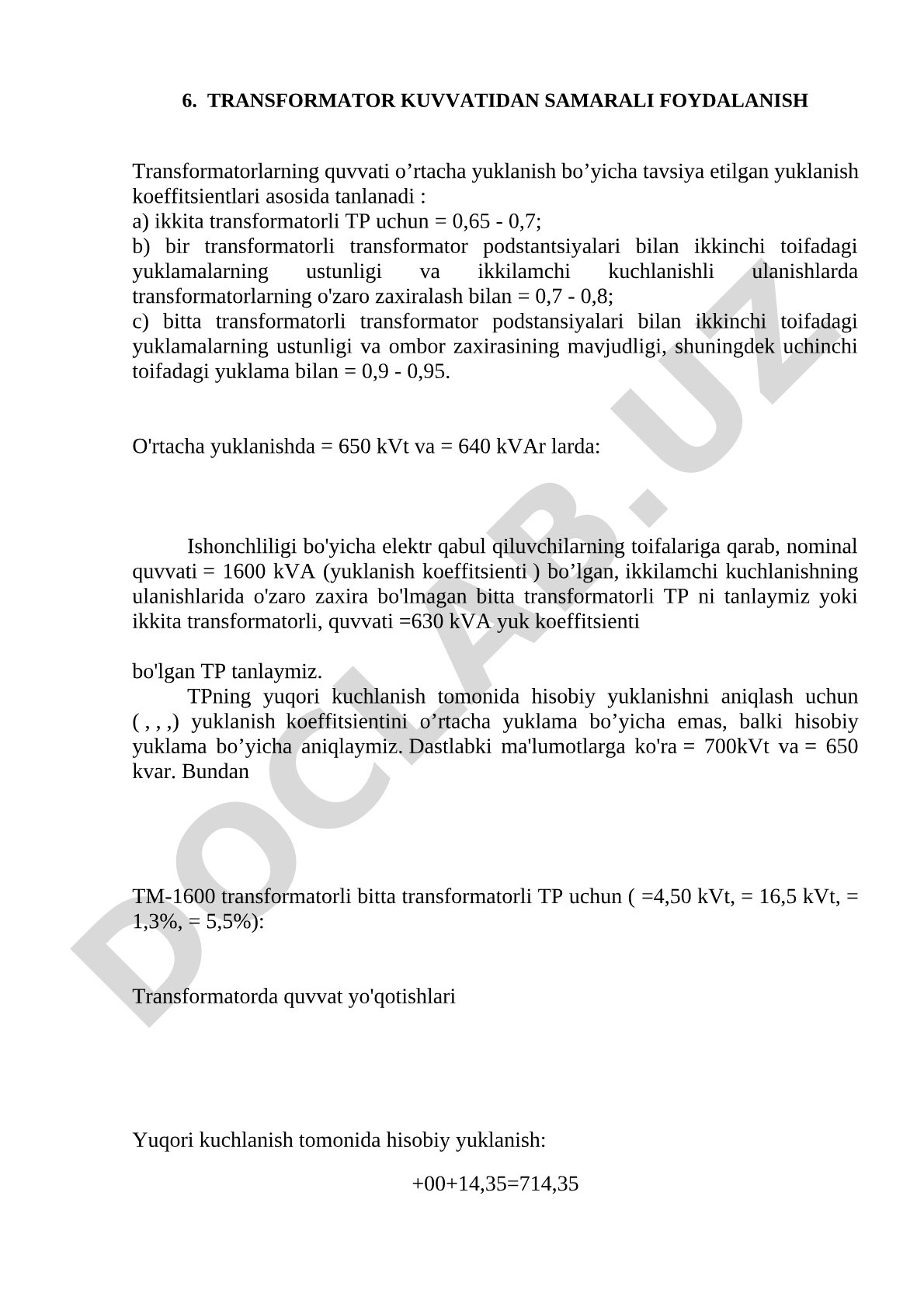 Transformator Kuvvatidan samarali foydalanish