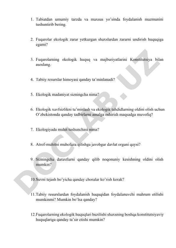 Ekologiya va atrof-muhitni muhofaza qilish masalalari