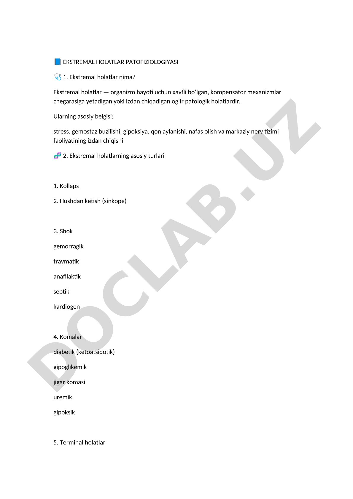 Ekstremal holatlar patofiziologiyasi