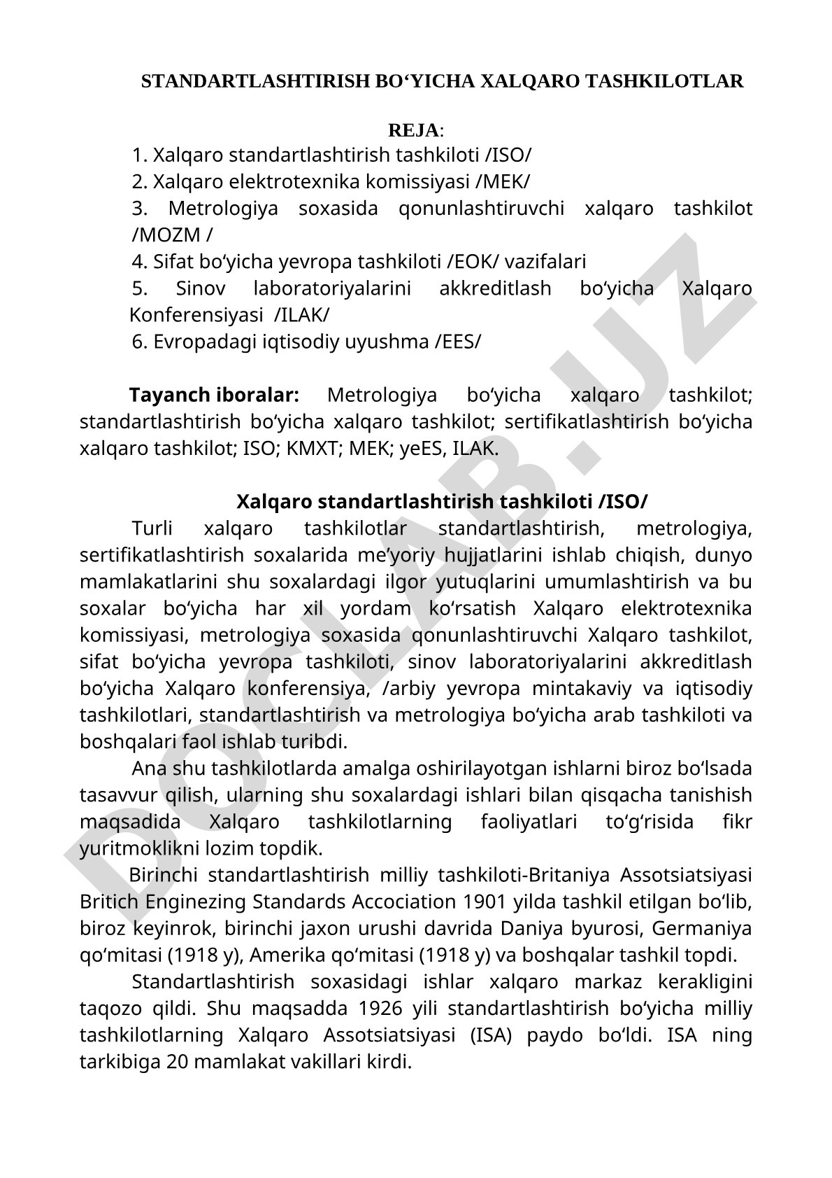 Standartlashtirish bo‘yicha xalqaro tashkilotlar