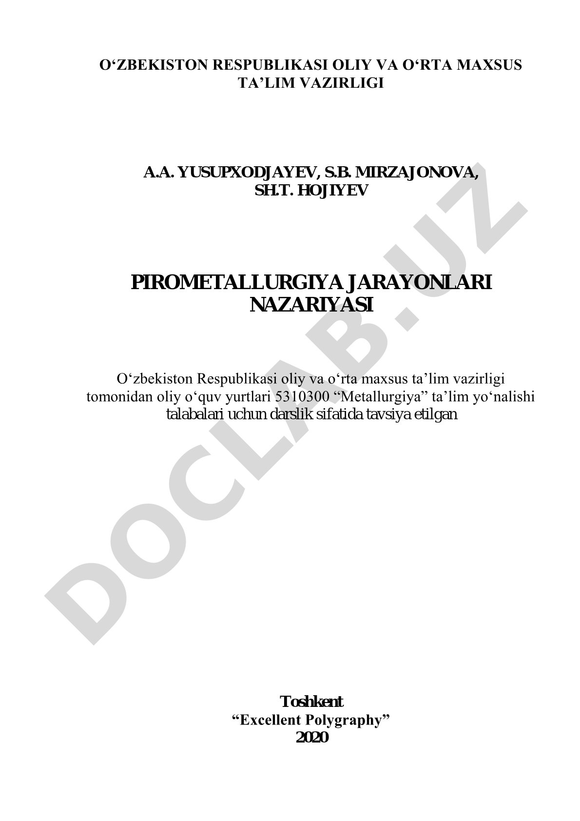 Pirometallurgiya jarayonlari nazariyasi