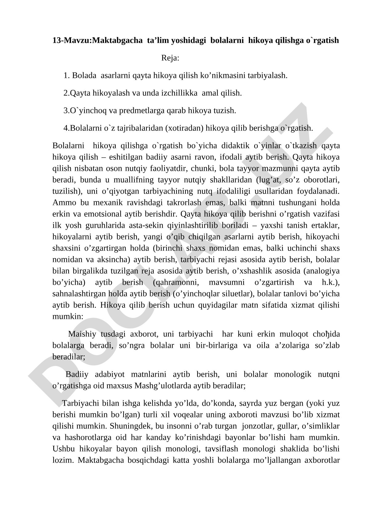 Maktabgacha ta’lim yoshidagi bolalarni hikoya qilishga o‘rgatish