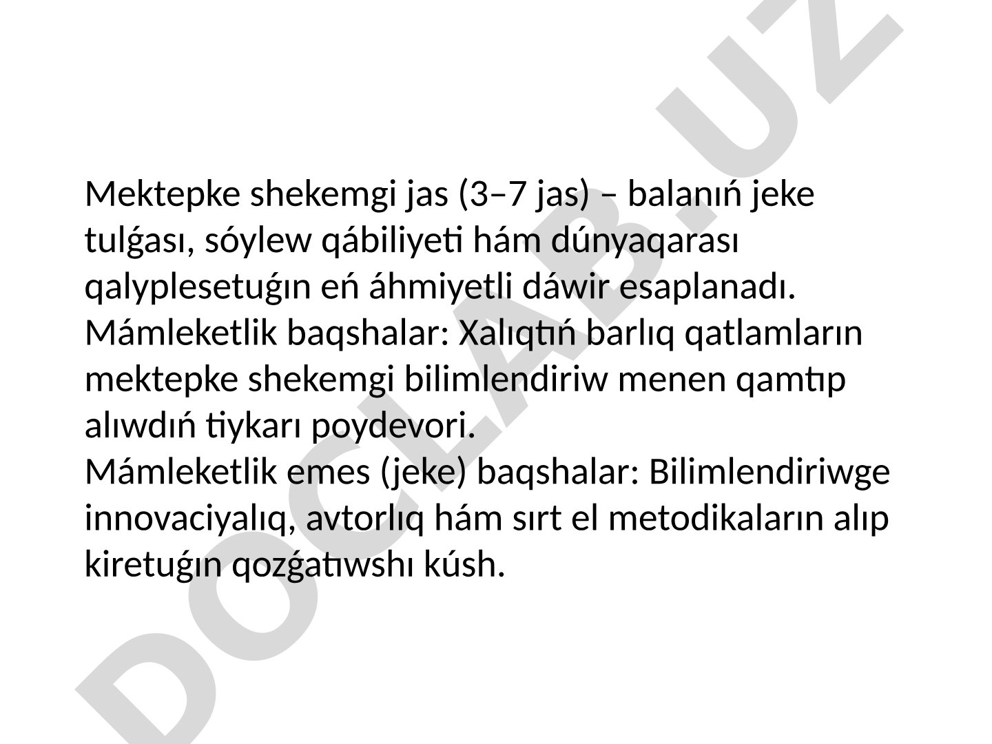 Mámleketlik hám mámleketlik emes mektepke shekemgi bilimlendiriw tizimleri