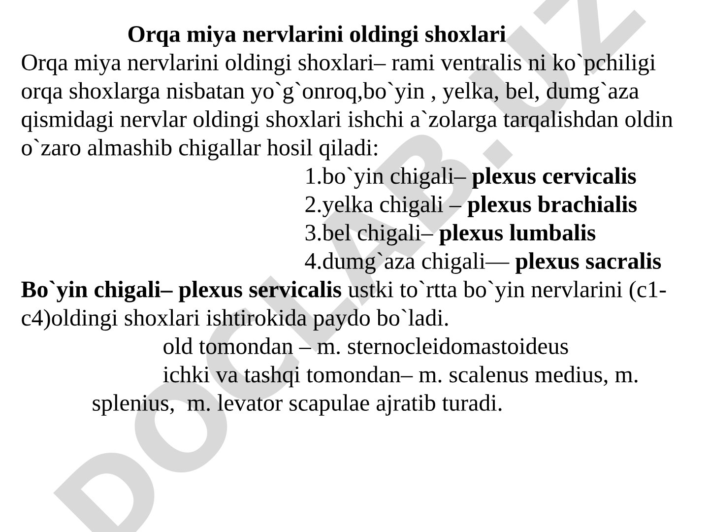 Orqa miya nervlarini oldingi shoxlari