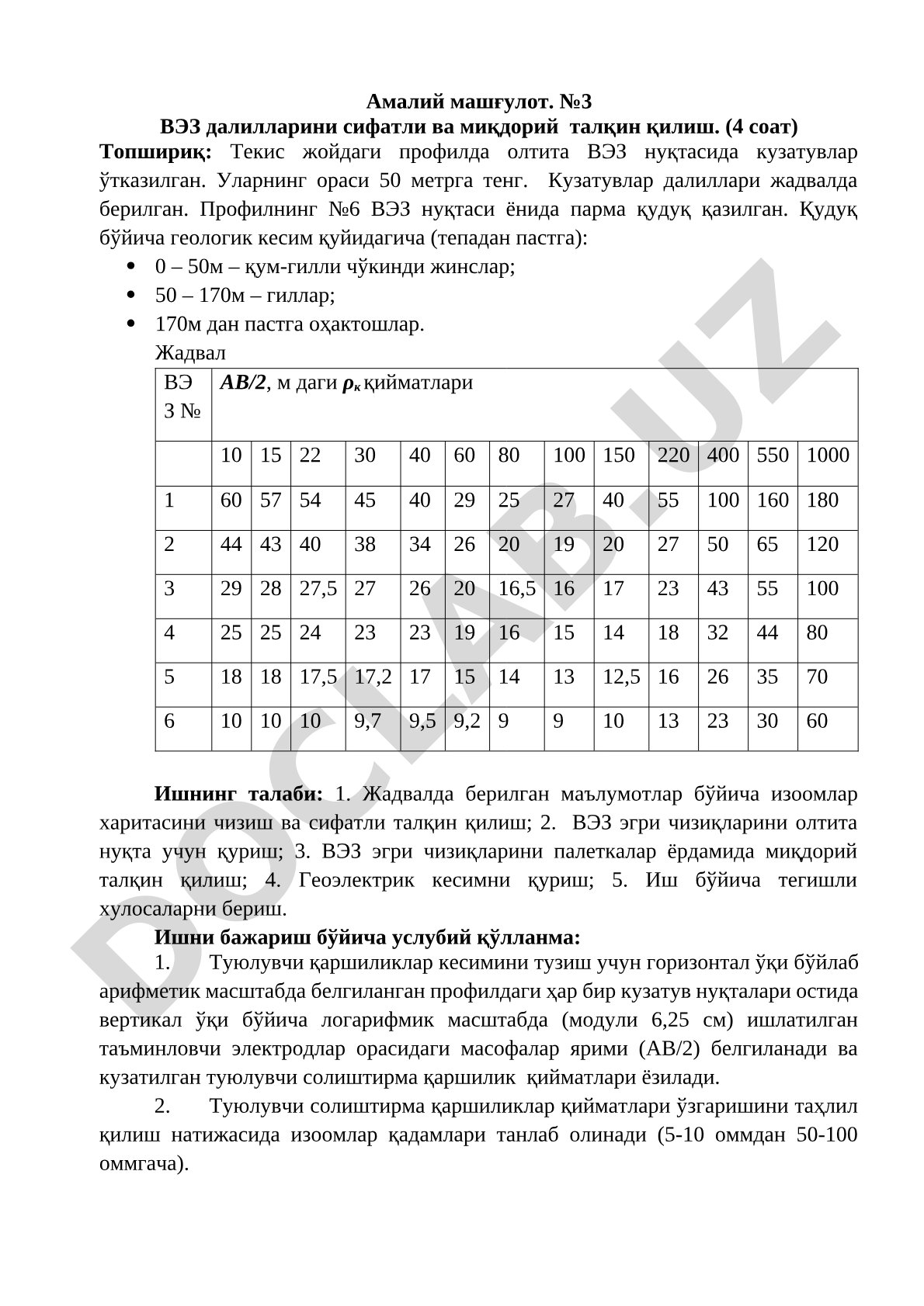 №3 VEZ dalillarini sifatli va miqdoriy talqin qilish