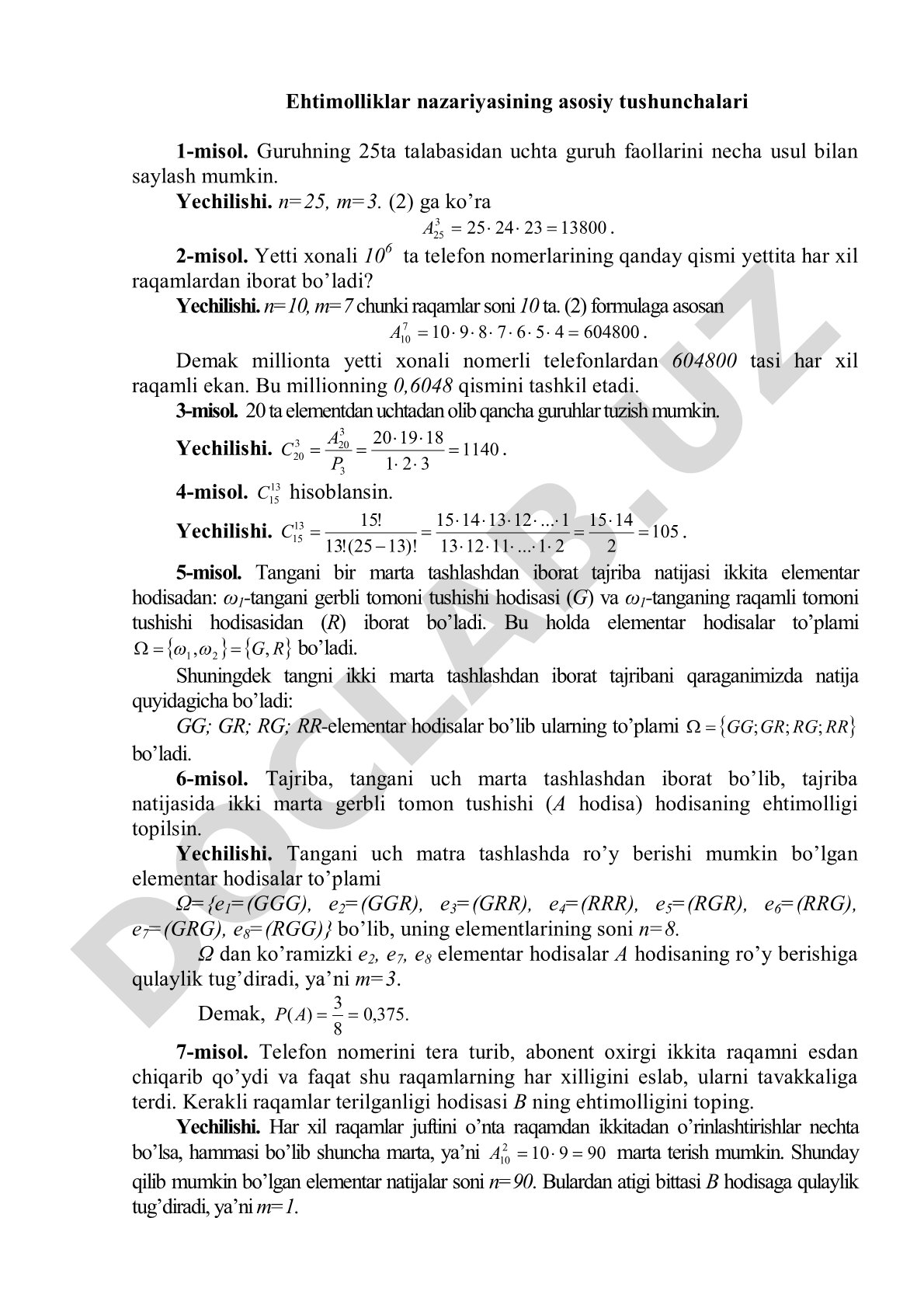 Ehtimolliklar nazariyasining asosiy tushunchalari