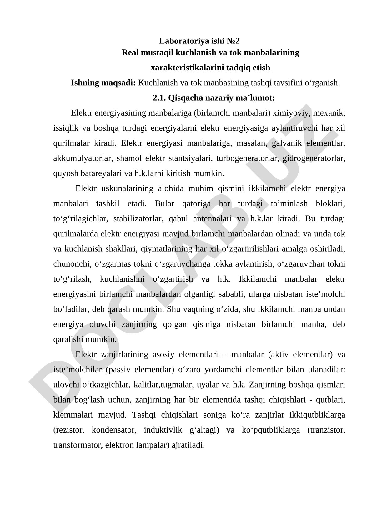 Real mustaqil kuchlanish va tok manbalarining xarakteristikalarini tadqiq etish