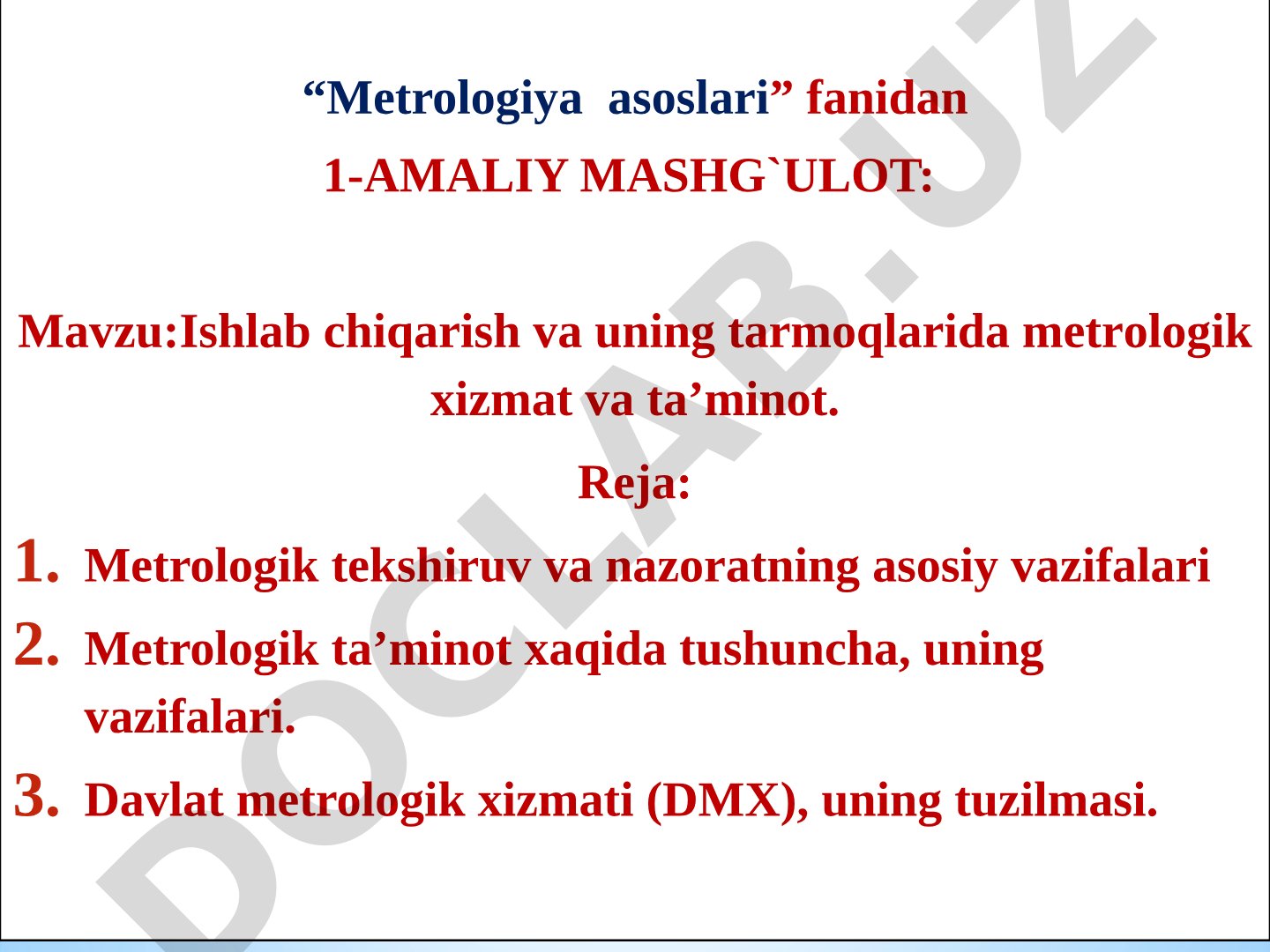 Ishlab chiqarish va uning tarmoqlarida metrologik xizmat va ta'minot