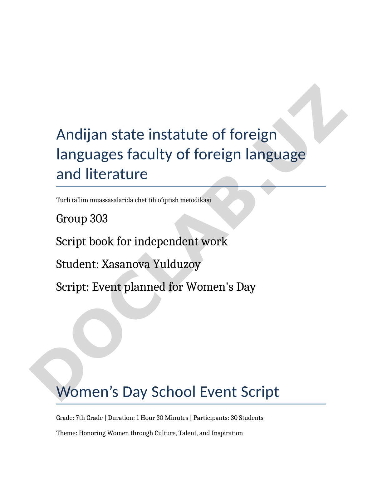 Women's Day School Event Script