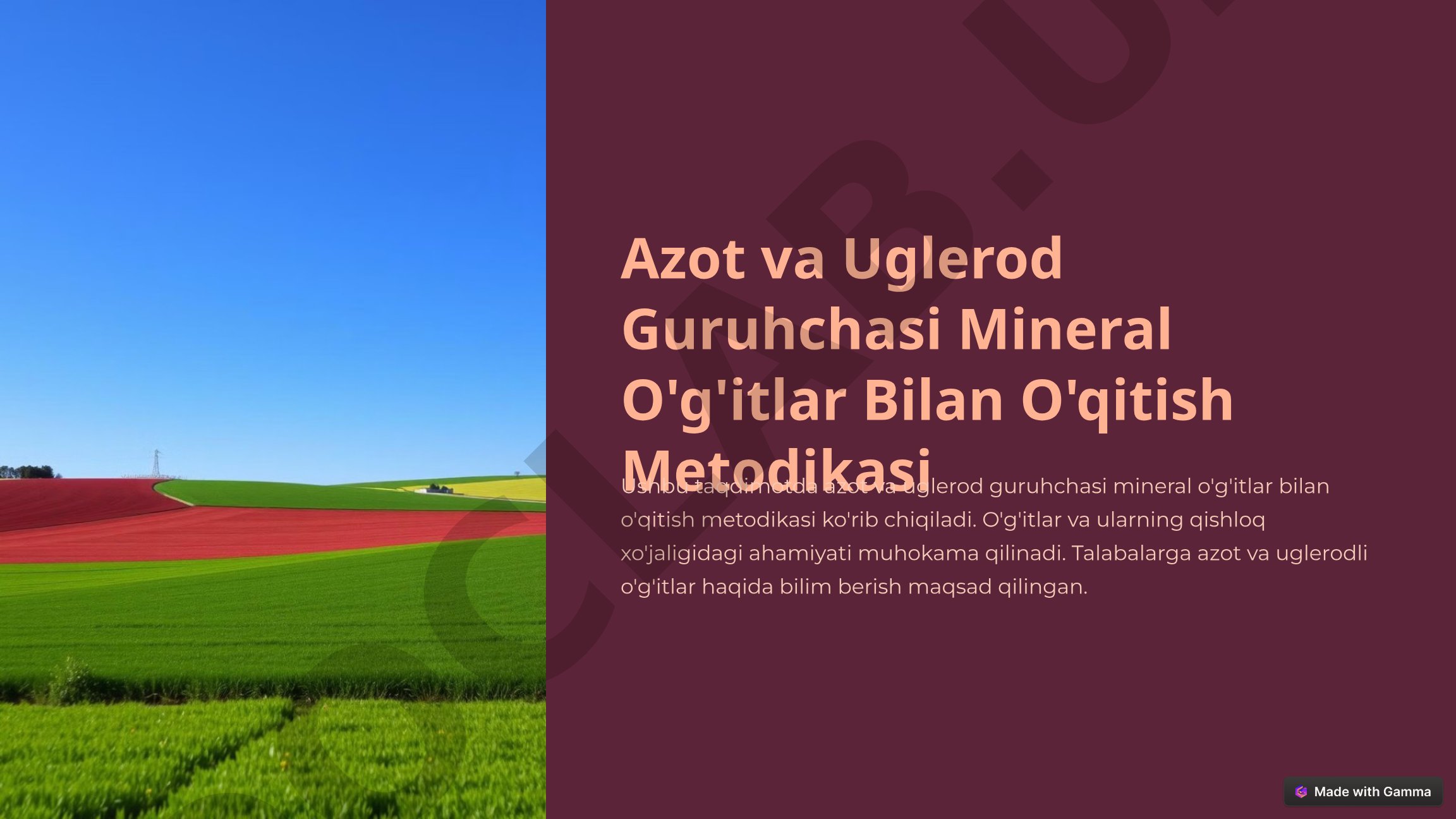 Azot va Uglerod Guruhchasi Mineral O'g'itlar Bilan O'qitish Metodikasi