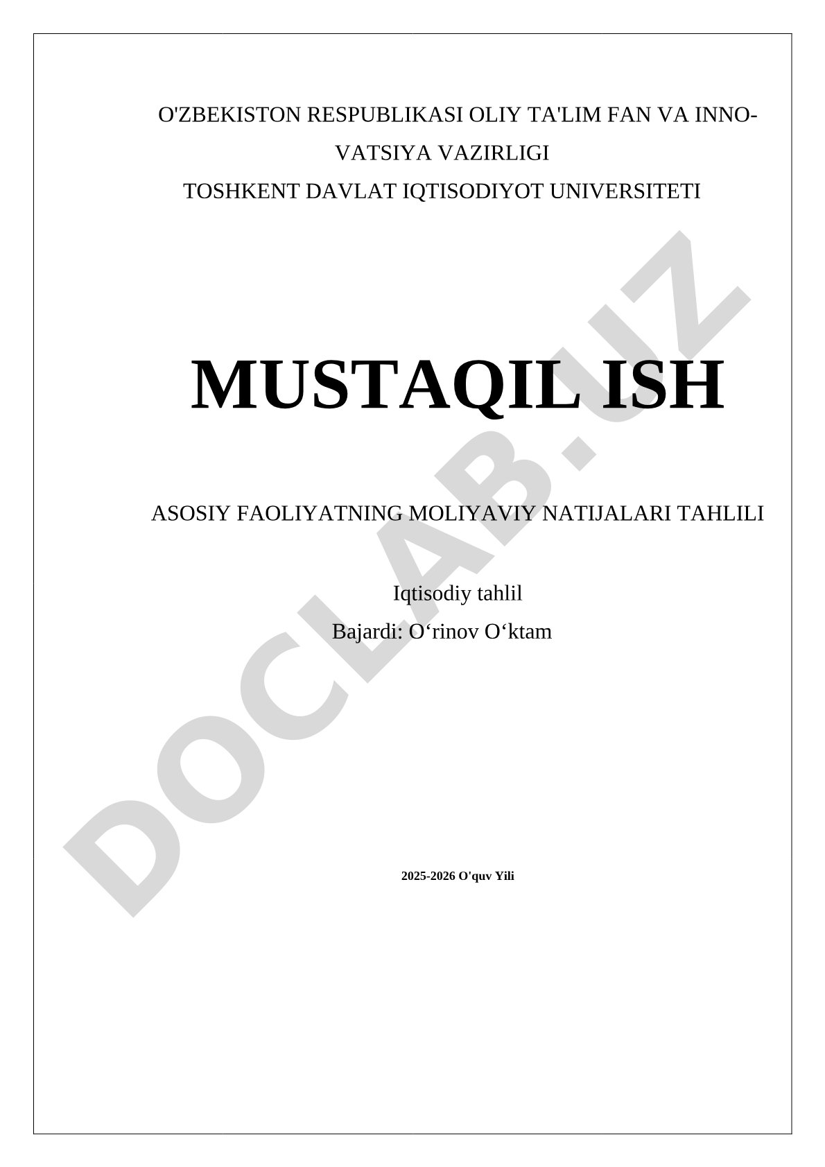 Asosiy faoliyatning moliyaviy natijalari tahlili