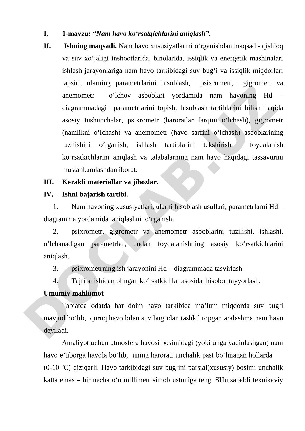 Nam havo ko‘rsatgichlarini aniqlash