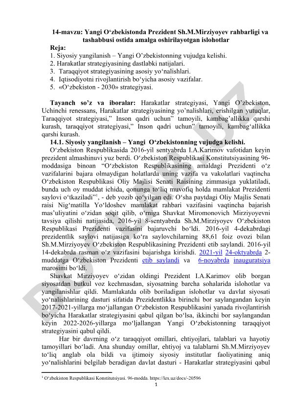 Yangi O‘zbekistonda Prezident Sh.M.Mirziyoyev rahbarligi va tashabbusi ostida amalga oshirilayotgan islohotlar