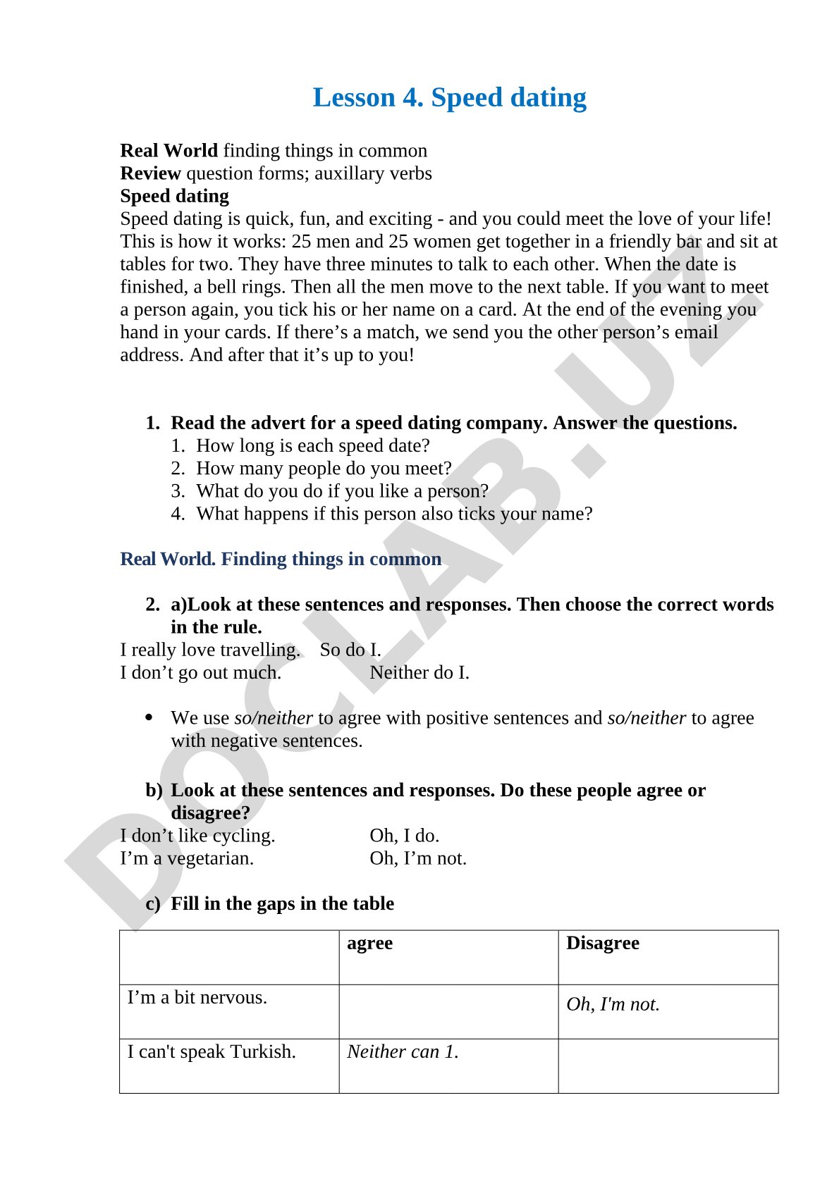 Speed dating Real World finding things in common