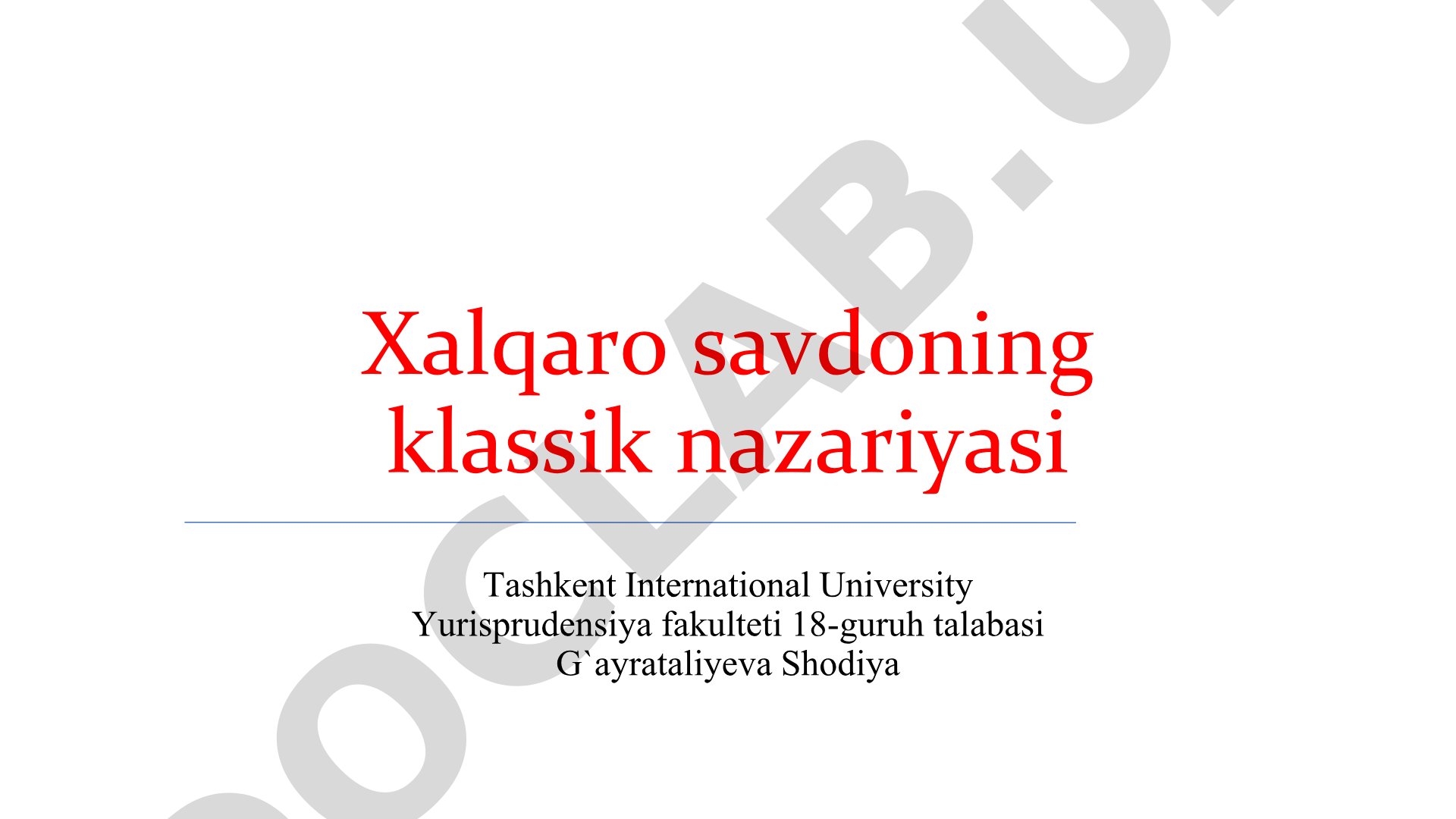 Xalqaro savdoning klassik nazariyasi