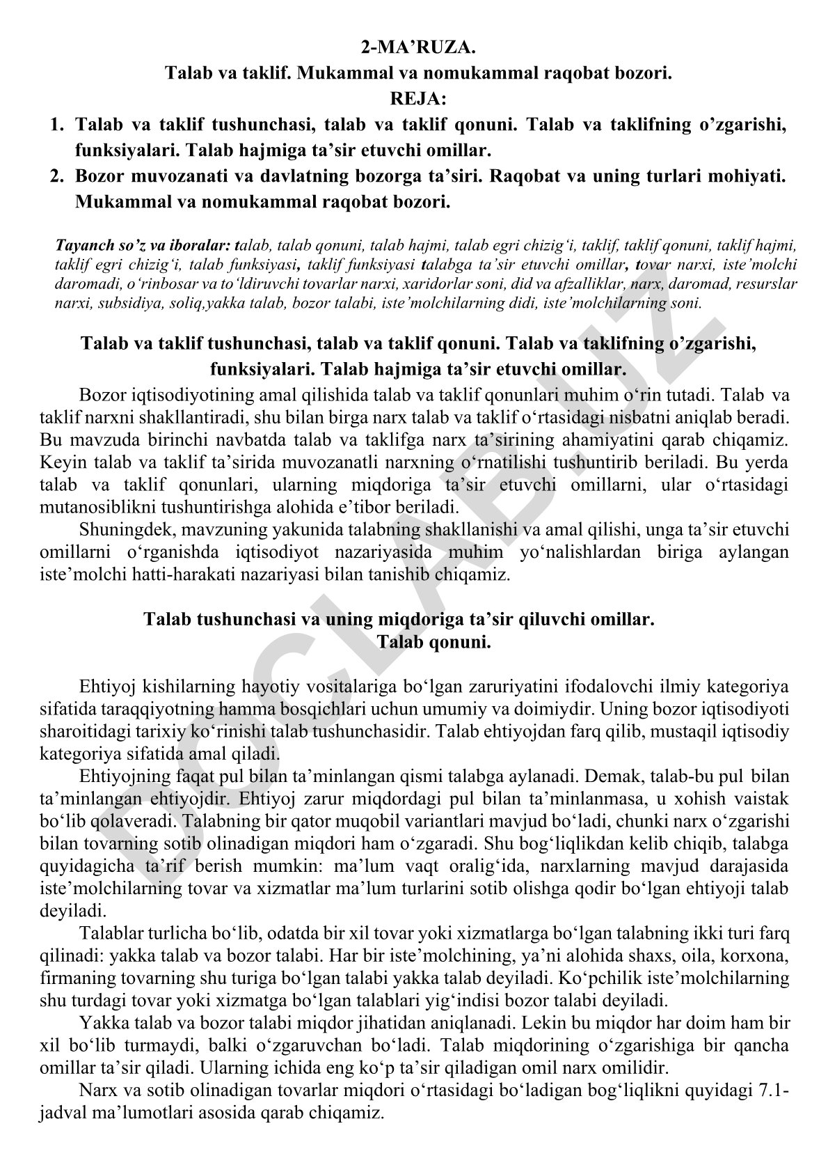 Talab va taklif. Mukammal va nomukammal raqobat bozori