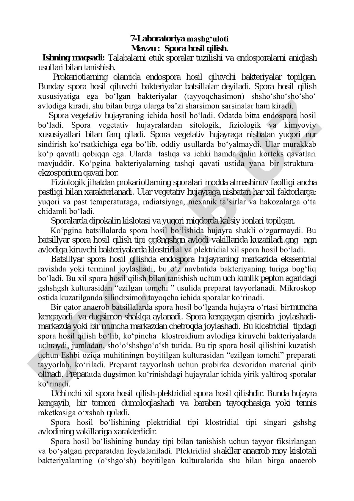 Bakteriyalarda spora hosil qilish jarayoni, tuzilishi va aniqlash usullari