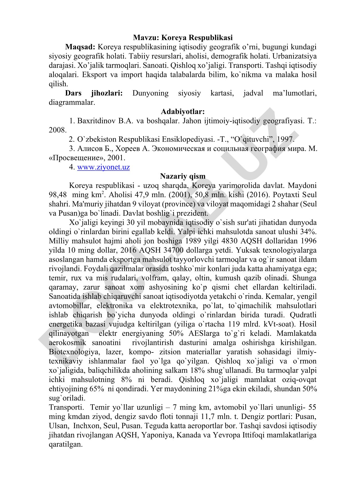 Koreya Respublikasining iqtisodiy va siyosiy geografiyasi