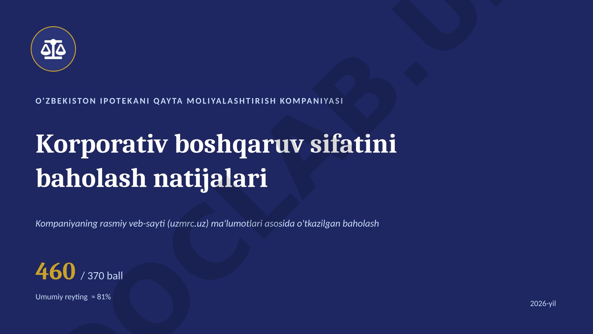 Korporativ boshqaruv sifatini baholash natijalari