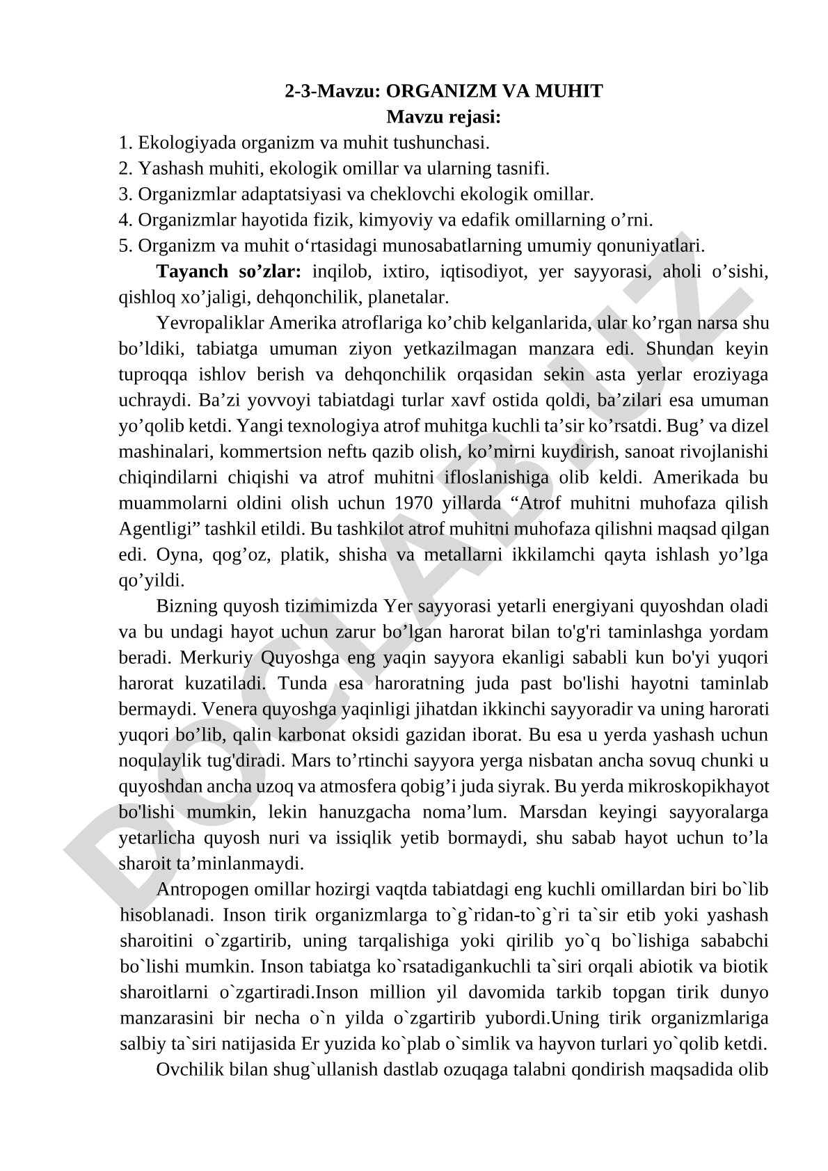 Organizm va muhit